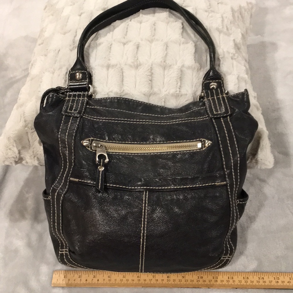 Blue leather fossil tote with tons of storage